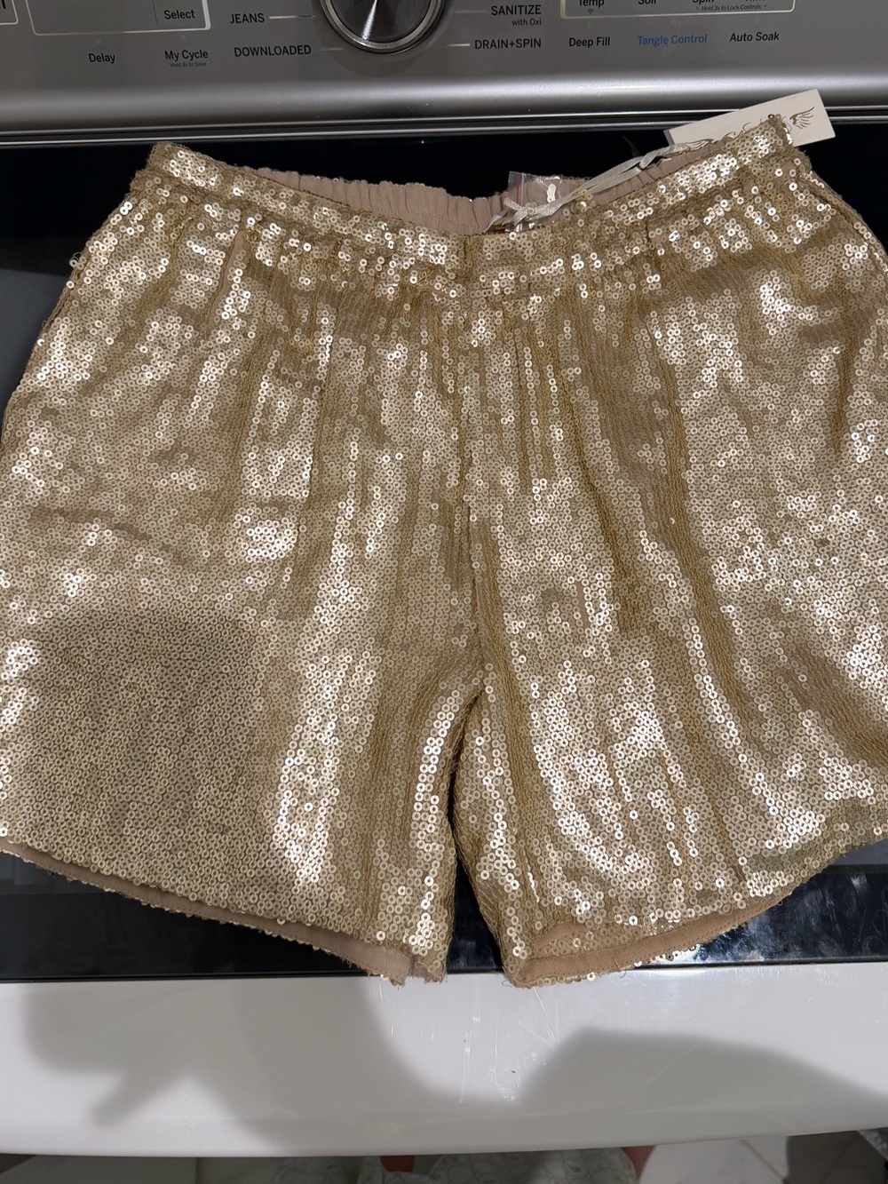 GOLD HAWK Liza Sequin Shorts in Tropical Beige